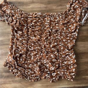 Pink Lily Brown Floral Off-Shoulder Blouse